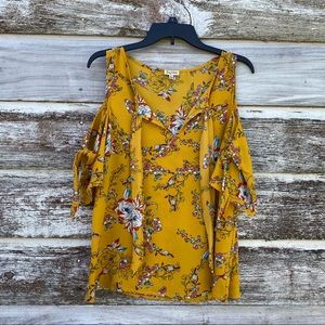 Lily White floral tie neck cold shoulder top